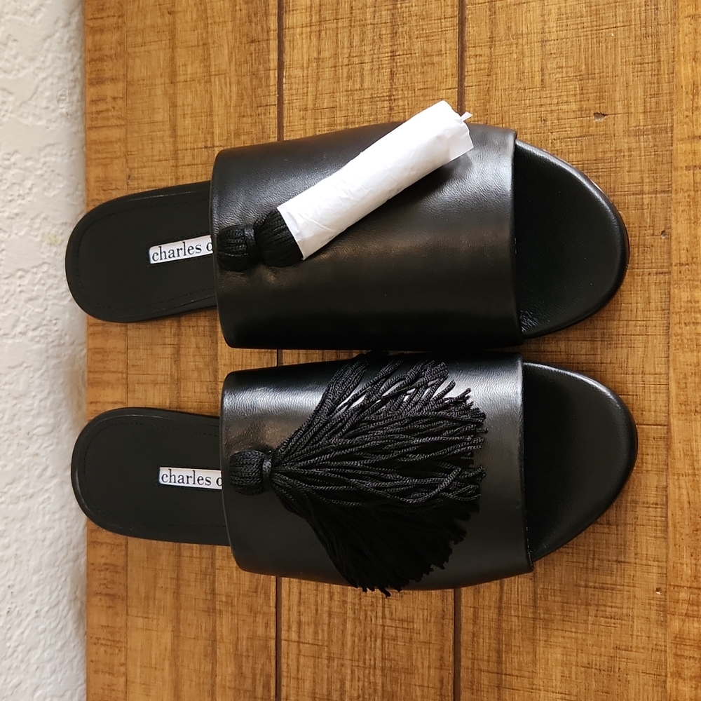 NWOT Charles David Womens Sashay Leather Slides Flats Sandals Size 8.5